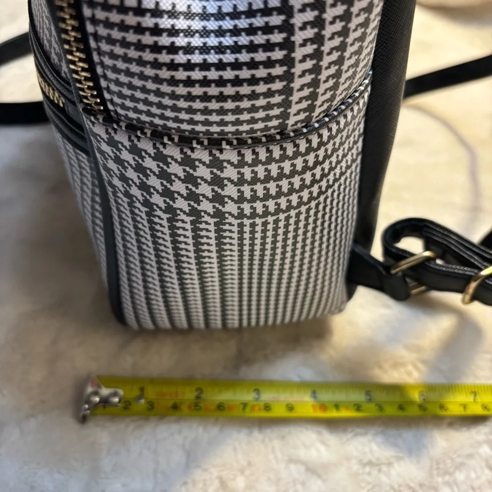 NEW Icing Mini Backpack Black White Houndstooth Vegan Leather Gold Hardware